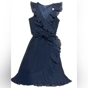 White House Black Market Black Faux Wrap
Dress Chiffon Pleated Ruffles Size 2